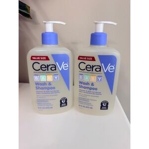 CeraVe Baby Wash & Shampoo Baby 16oz 2pk White Blue Ceramides NWT